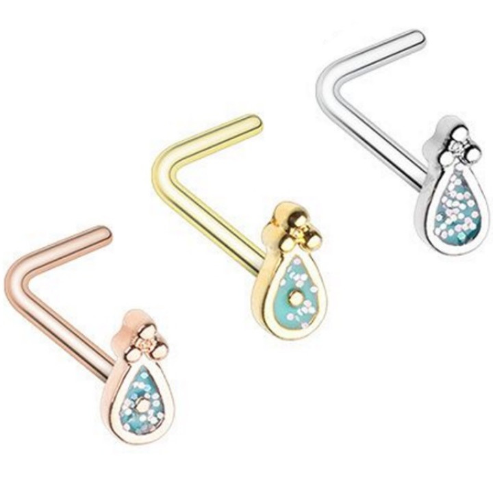 Glamorous Teardrop L Shaped Nose Ring 20G