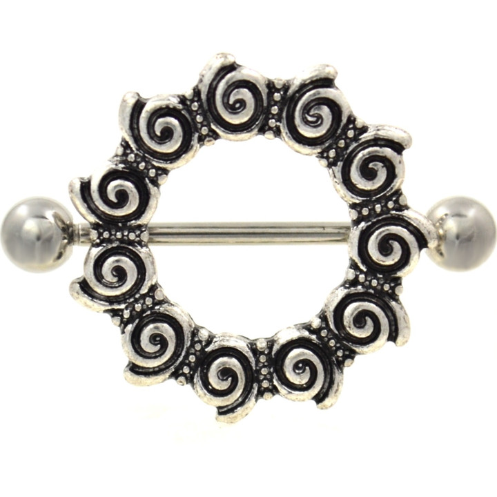 PAIR - Tribal Spirals Steel Nipple Shields