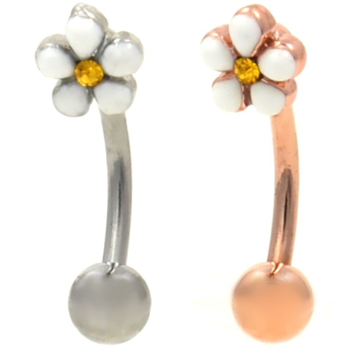 Plumeria Flower Curved Eyebrow Barbell 16G