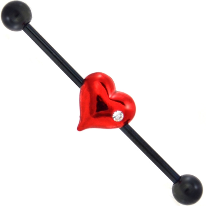 Red Heart Black Industrial Barbell 14G 1 & 3/8" Red Heart Black Industrial Barbell 14G 1 & 3/8"