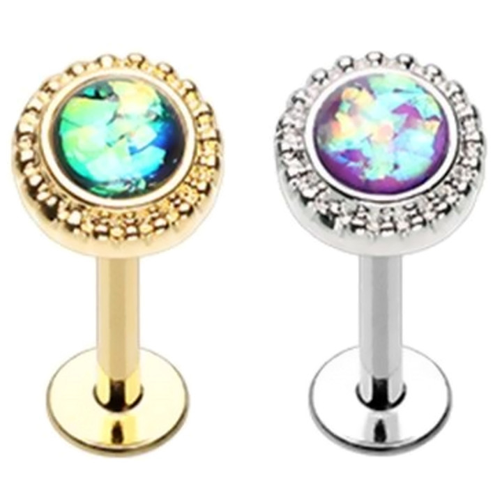 Ornate Round Top Dazzle Steel Labret 16G Ornate Round Top Dazzle Steel Labret 16G