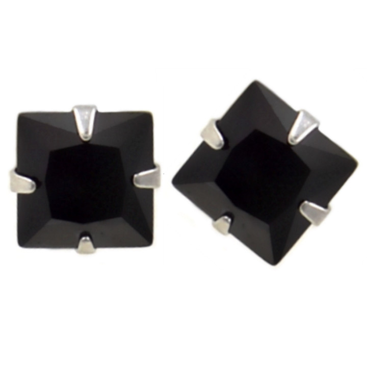 Steel Square Shaped Black CZ Stud Earrings (8 Sizes)