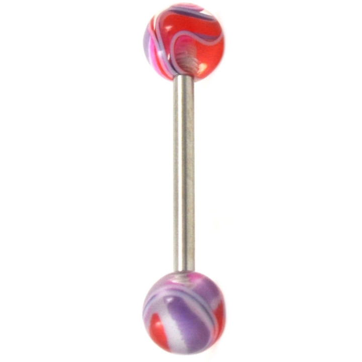 Pink/Purple/Red Marble Swirl Steel Barbell 14g 5/8"