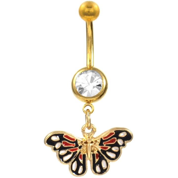 Red & Black Butterfly Dangle Gold-Tone Belly Ring Red & Black Butterfly Dangle Gold-Tone Belly Ring