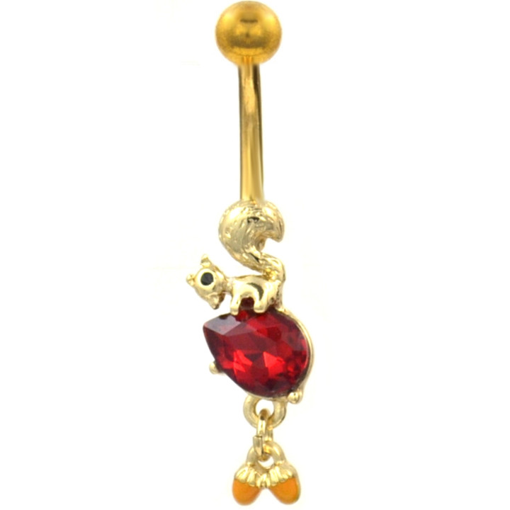 Squirrel and Acorns Dangle Gold-Tone Belly Ring