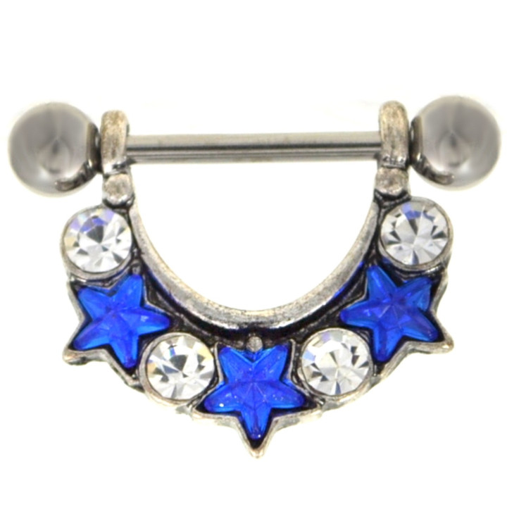 PAIR - Triple Blue Star Nipple Shield Barbells