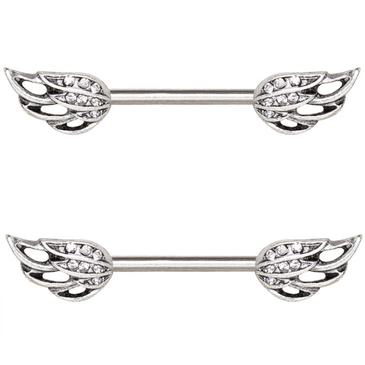 PAIR - Angel Wings Steel Nipple Ring Barbells PAIR - Angel Wings Steel Nipple Ring Barbells