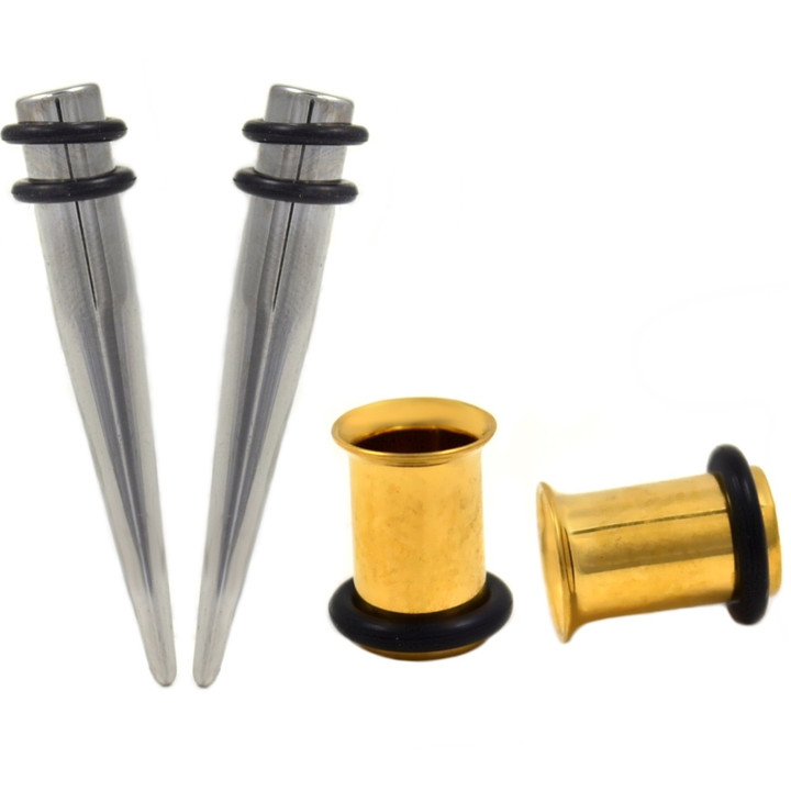 4 Pc Ear Stretching Kit 7mm (1G) Tapers/Gold IP Tunnels