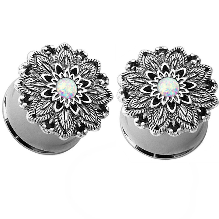 Synthetic Opal Lotus Flower Steel Plugs (4g-5/8")