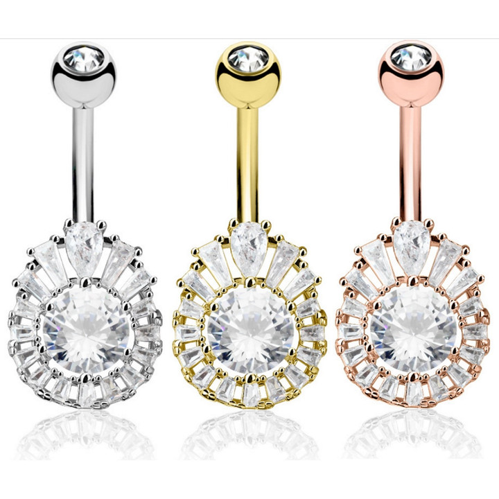 Extravagant CZ Cluster Steel Belly Ring