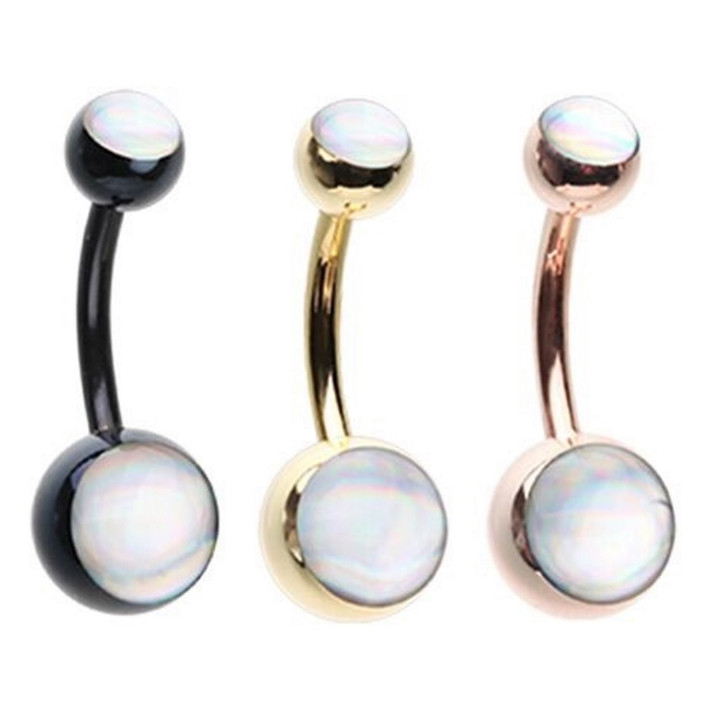 Double Ball Hologram Inlay Steel Belly Ring Double Ball Hologram Inlay Steel Belly Ring