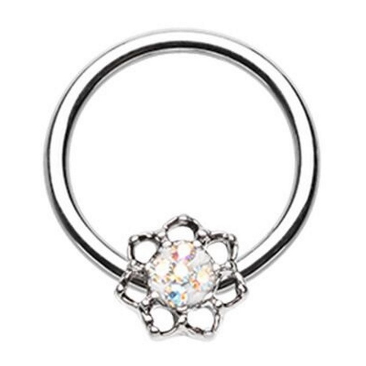 Lotus Sparkle Steel Captive Bead Ring CBR 16G Lotus Sparkle Steel Captive Bead Ring CBR 16G