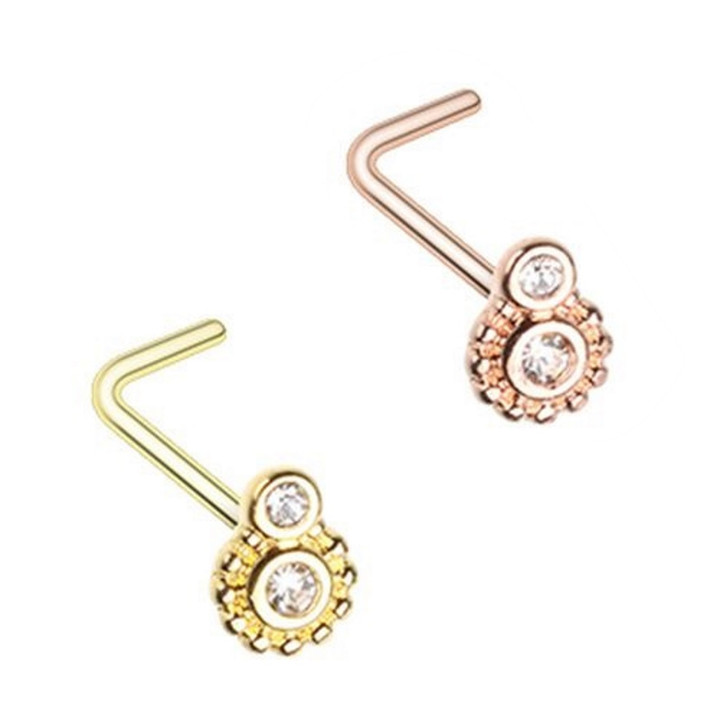 2-Pack Set Steampunk Gear L Shaped Nose Rings 20G