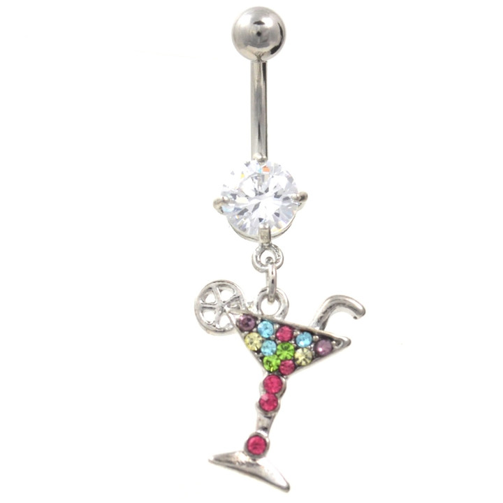 Rainbow Martini Dangling Belly Ring Rainbow Martini Dangling Belly Ring