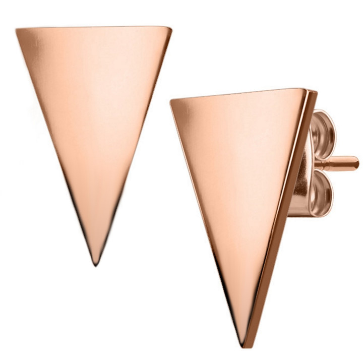 Modern Triangle Shaped Rose Goldtone Stud Earrings 