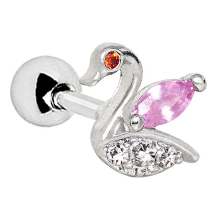 Sparkling Swan Cartilage Tragus Stud 16G 1/4"