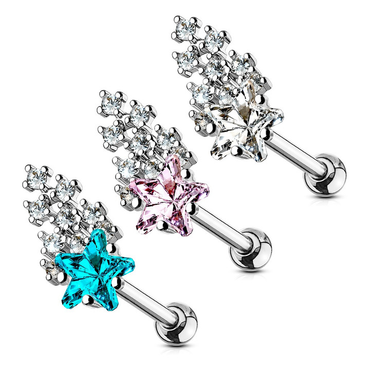  Shooting Star CZ Cluster Steel Cartilage Tragus Stud