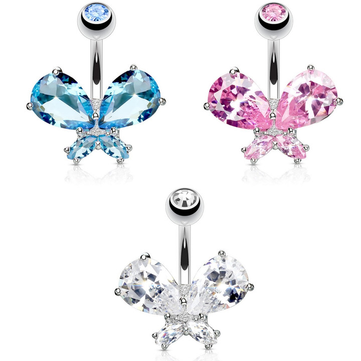 CZ Jeweled Butterfly Steel Belly Ring CZ Jeweled Butterfly Steel Belly Ring