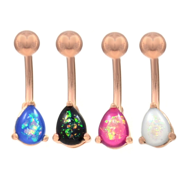 Opalescent Glitter Teardrop Rose Goldtone Belly Ring Opalescent Glitter Teardrop Rose Goldtone Belly Ring