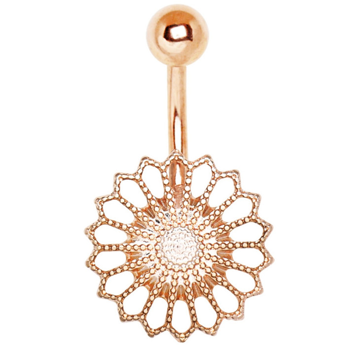 Ornate Flower Rose Goldtone Steel Belly Ring Ornate Flower Rose Goldtone Steel Belly Ring