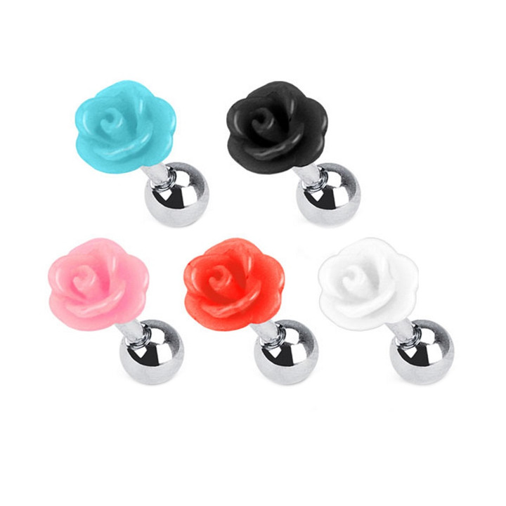 5-Color Set Rose Top Steel Cartilage Stud Barbells
