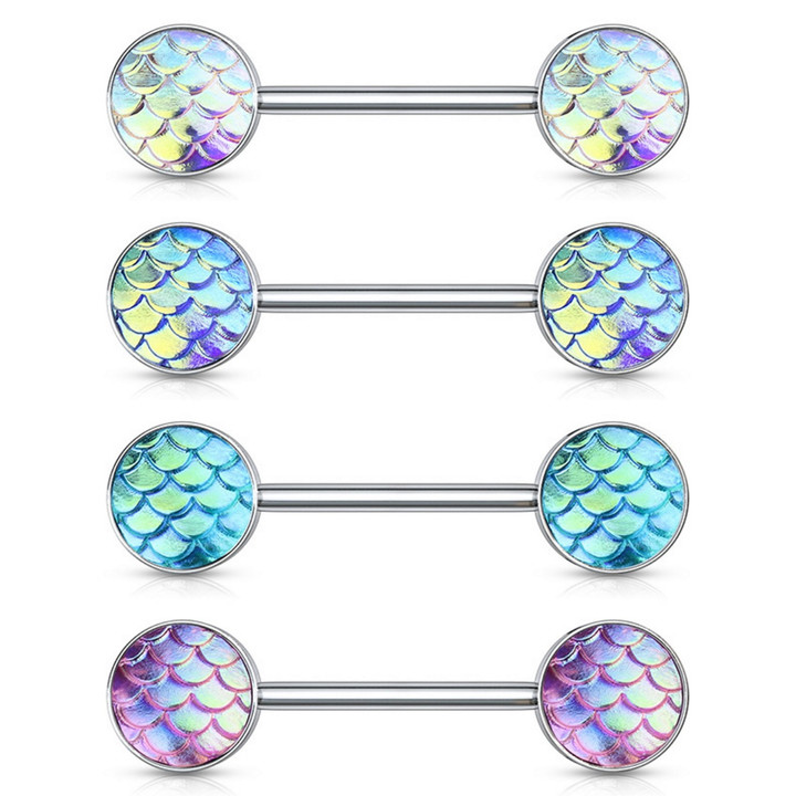 PAIR - Fish Scales Steel Nipple Ring Barbells PAIR - Fish Scales Steel Nipple Ring Barbells