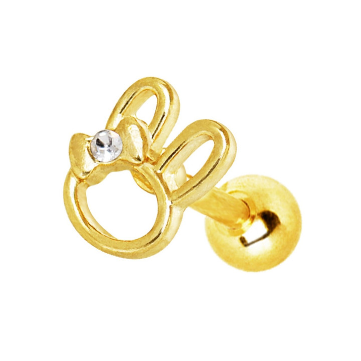 Ribbon Bunny Goldtone Cartilage Tragus Stud 16G 
