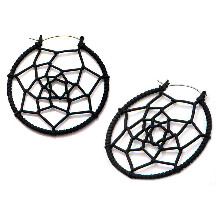 Black Matte Steel Woven Web Plug Hoop Earrings | BodyDazz.com