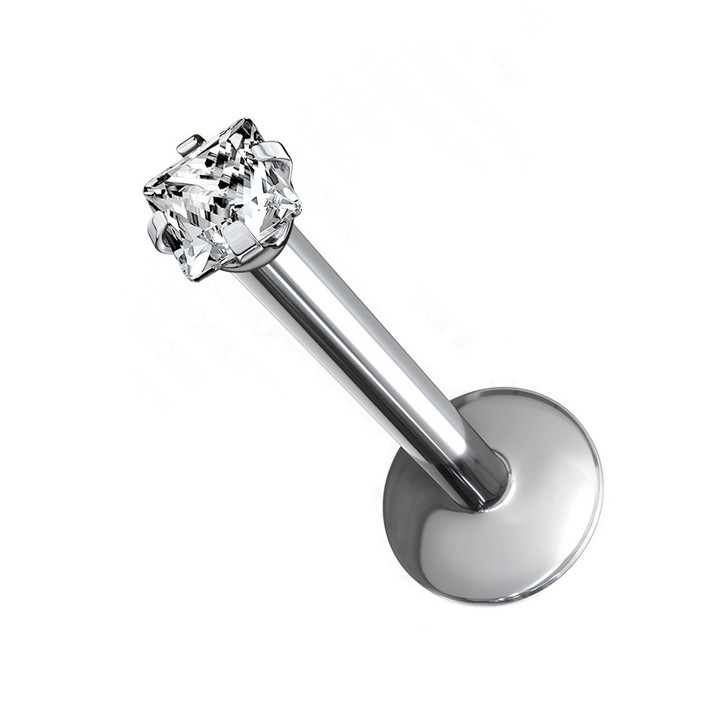 G23 Titanium Square CZ Top Labret Monroe Stud  G23 Titanium Square CZ Top Labret Monroe Stud