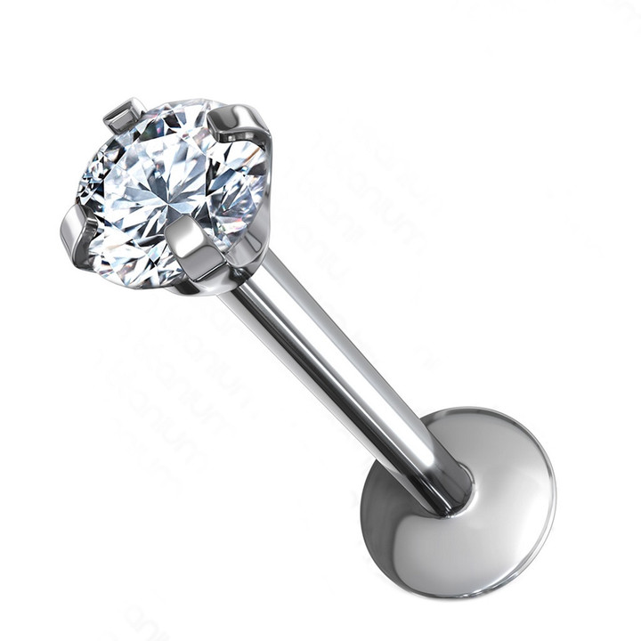 G23 Titanium Round CZ Top Labret Monroe Stud  G23 Titanium Round CZ Top Labret Monroe Stud