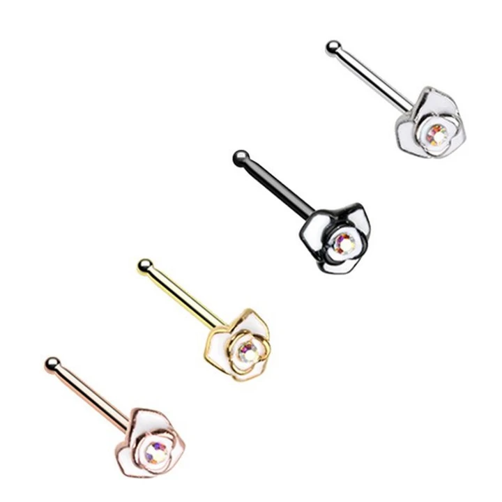 4-Pack Set Blooming Rose Nose Ring Bone Studs