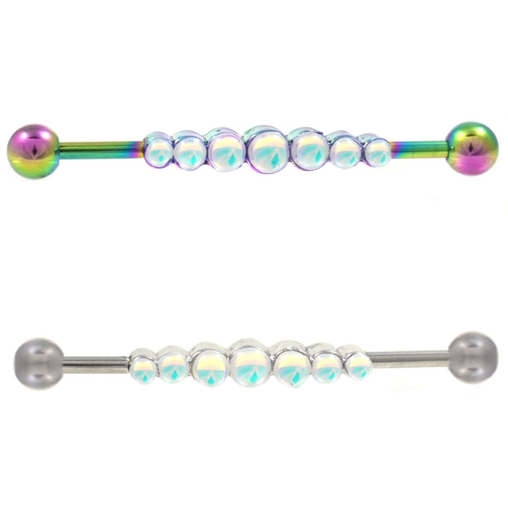 Tiered Dazzle Row Steel Industrial Bar 14G 1 & 3/8"