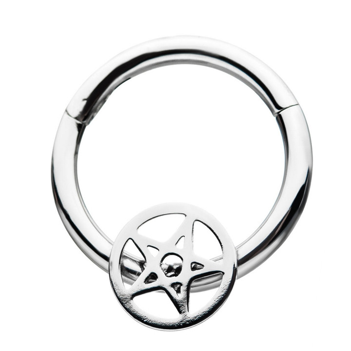 Pentagram Star Steel Hinged Segment Ring Hoop 18G-14G