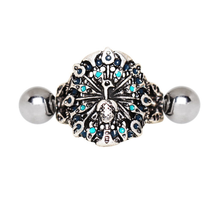 Peacock Design Cartilage Piercing Cuff 16G
