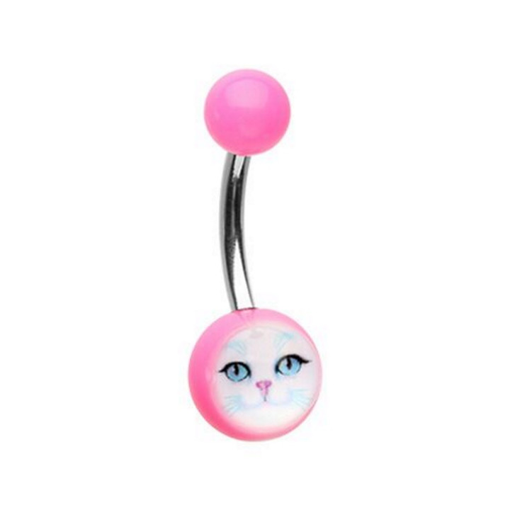 Pretty Kitty Logo Acrylic/Steel Belly Ring