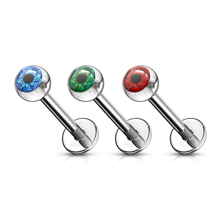 Eyeball Ball Top Steel Labret Monroe Bar 16G Eyeball Ball Top Steel Labret Monroe Bar 16G