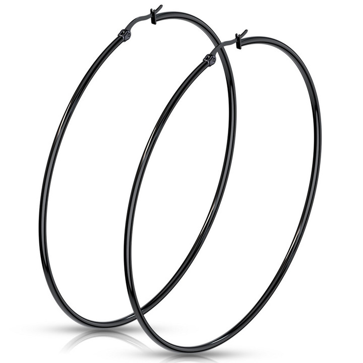 Black IP Steel Hoop Earrings 20mm-75mm Black IP Steel Hoop Earrings 20mm-75mm
