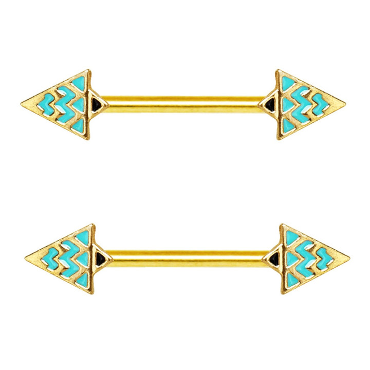 PAIR - Teal Triangle Steel Nipple Ring Barbells PAIR - Teal Triangle Steel Nipple Ring Barbells