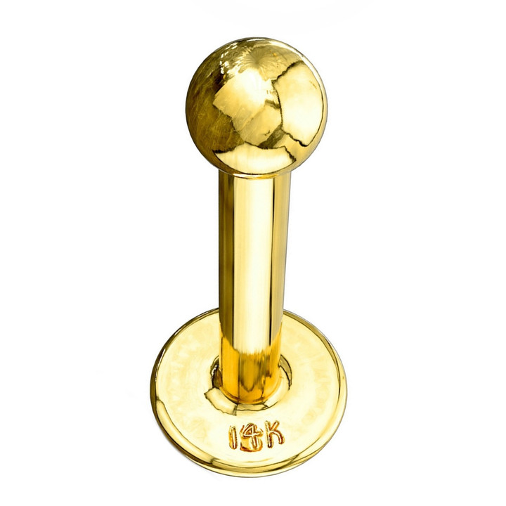 14kt Solid Yellow Gold Ball Top Labret Monroe Bar 16G 14kt Solid Yellow Gold Ball Top Labret Monroe Bar 16G