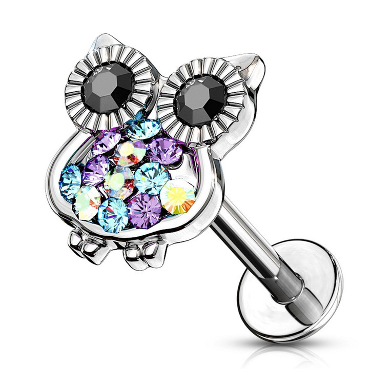 Sparkling Owl Steel Labret Monroe Bar 16G