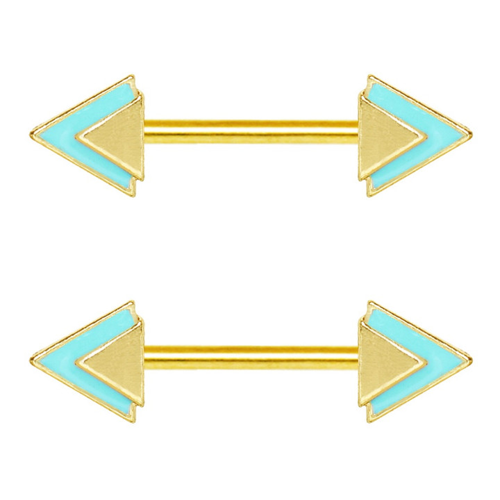 PAIR - Two Color Triangle Steel Nipple Ring Barbells PAIR - Two Color Triangle Steel Nipple Ring Barbells