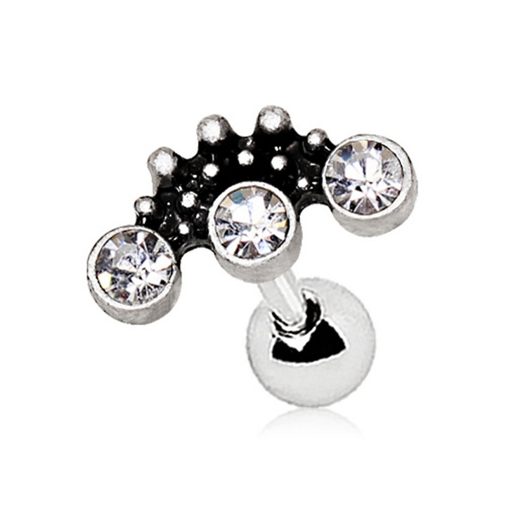 Triple CZ Trifecta Steel Cartilage Tragus Stud 16G  Triple CZ Trifecta Steel Cartilage Tragus Stud 16G