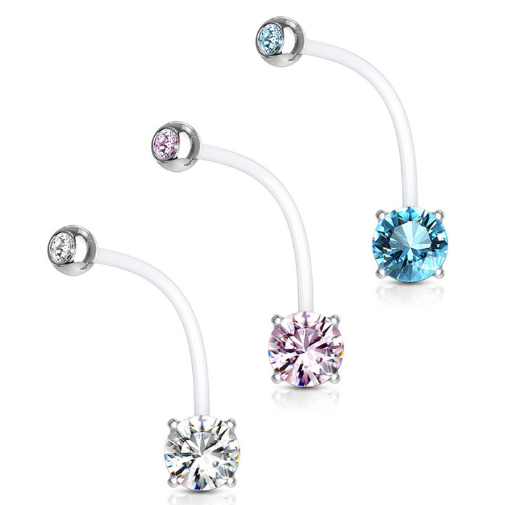 Double Jeweled Flexible Pregnancy Belly Ring 14G 1" Double Jeweled Flexible Pregnancy Belly Ring 14G 1"