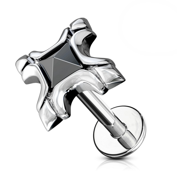 Tribal Design Black Square Accent Labret Monroe Bar 