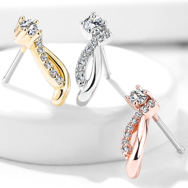 Round CZ & Double Curve Nose Crawler Ring 20G