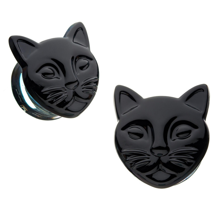 Black Cat Double Flared Glass Plugs (0g-3/4")