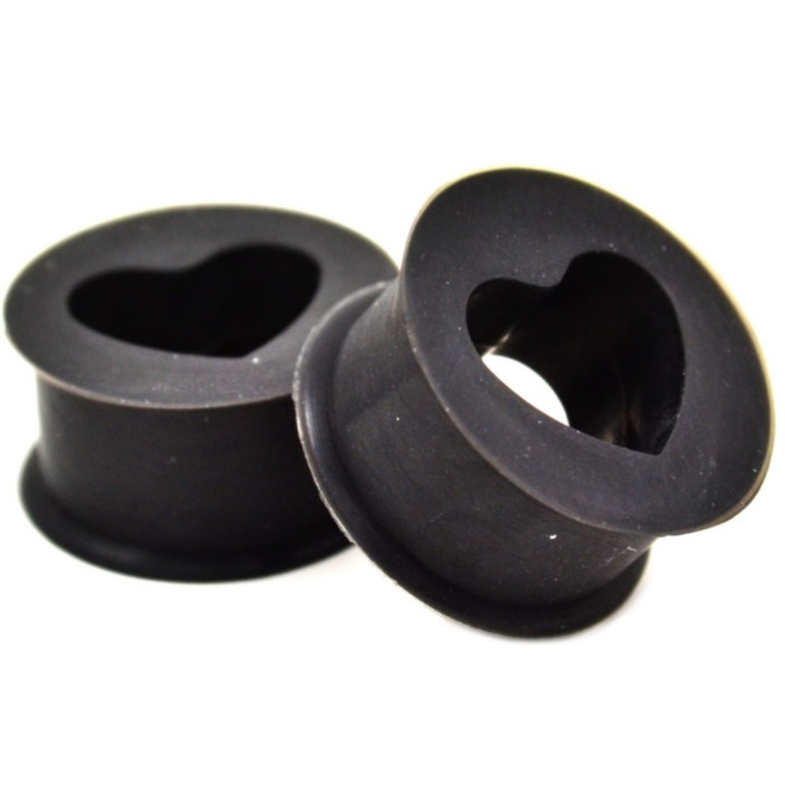 Black Silicone Heart Cut Center Ear Tunnels (1/2"-1")