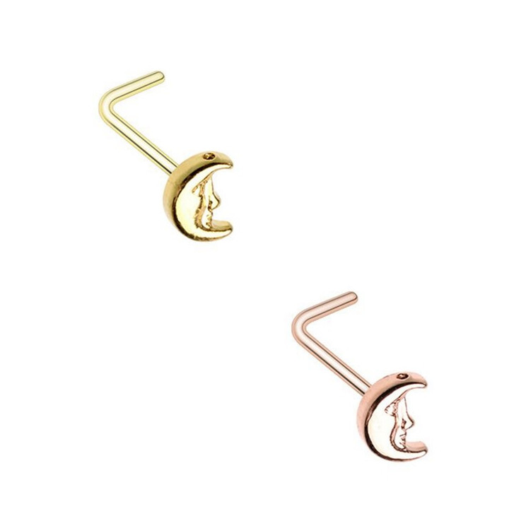 2-Pack Set Crescent Moon Face L-Shaped Nose Rings 2-Pack Set Crescent Moon Face L-Shaped Nose Rings