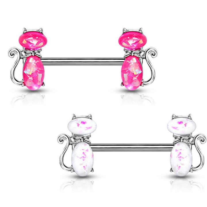 PAIR - Opalescent Cats Steel Nipple Ring Barbells PAIR - Opalescent Cats Steel Nipple Ring Barbells