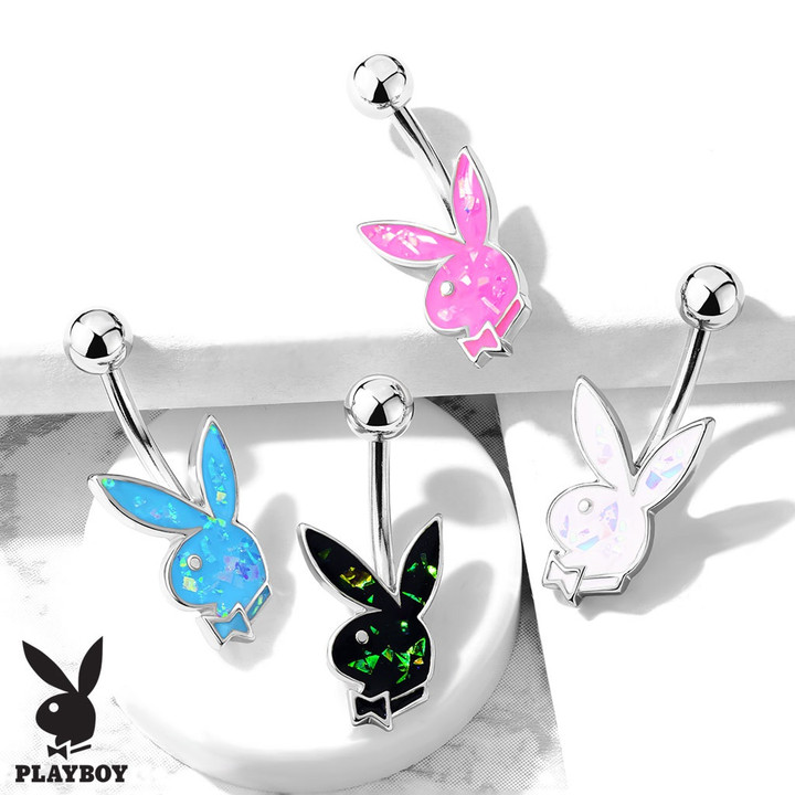 Opalescent Glitter Playboy Bunny Steel Belly Ring